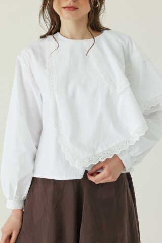 Pelerinli Poplin Gömlek Beyaz - 3