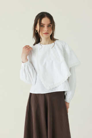 Pelerinli Poplin Gömlek Beyaz - 1