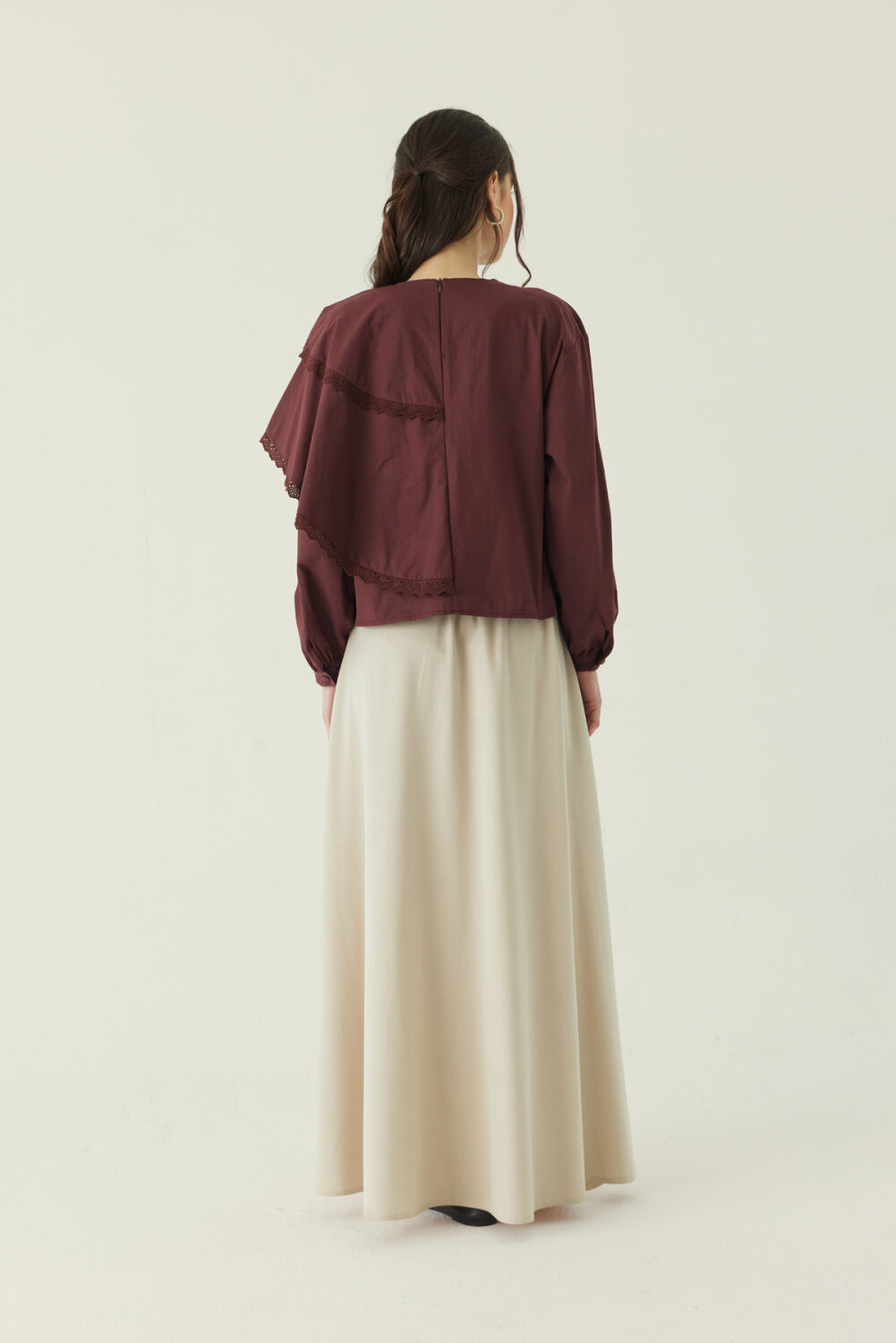 Pelerinli Poplin Gömlek Bordo - 4