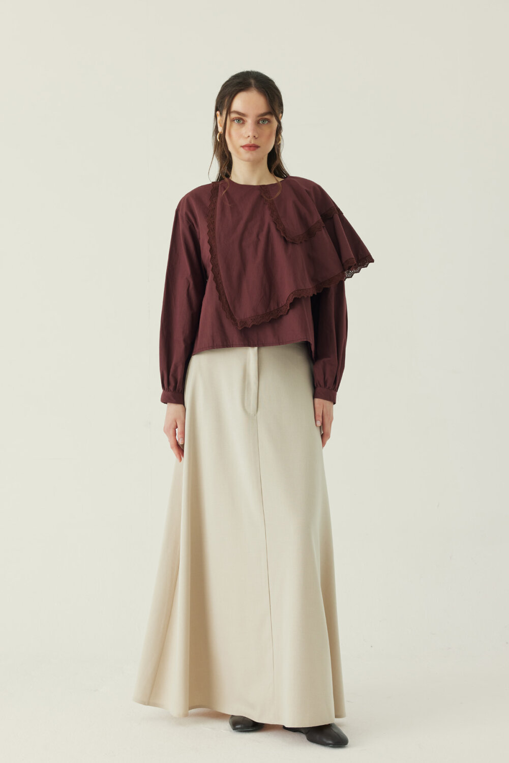 Pelerinli Poplin Gömlek Bordo - 3