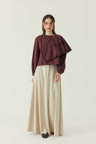 Pelerinli Poplin Gömlek Bordo - 5