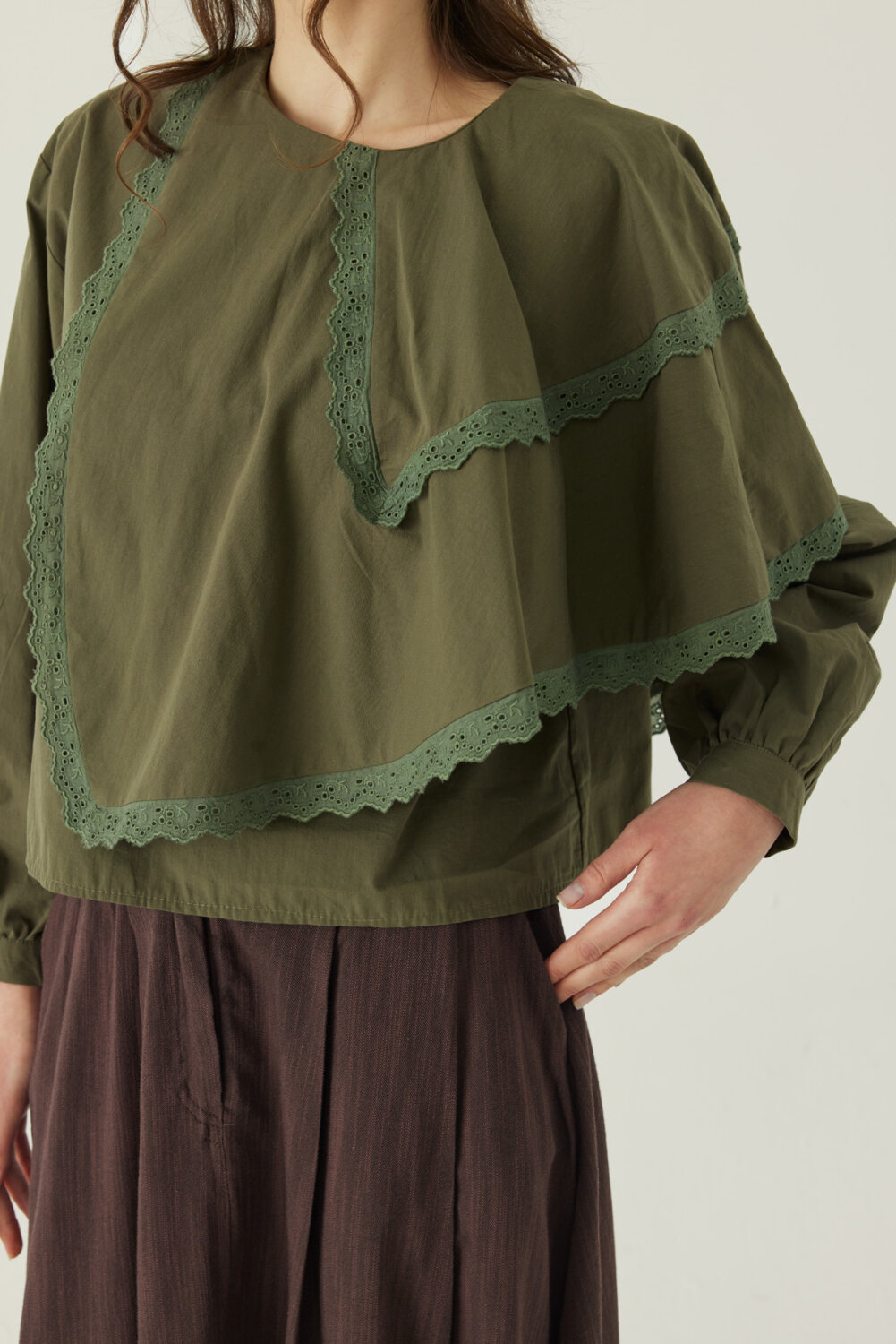 Pelerinli Poplin Gömlek Haki 