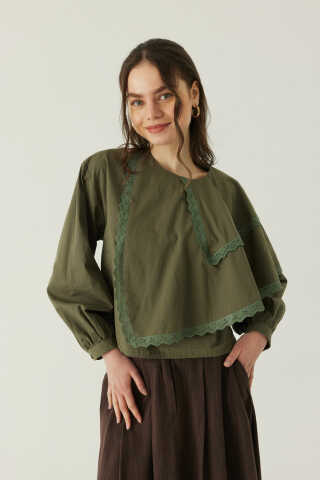 Pelerinli Poplin Gömlek Haki - 4