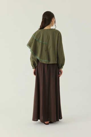 Pelerinli Poplin Gömlek Haki - 5