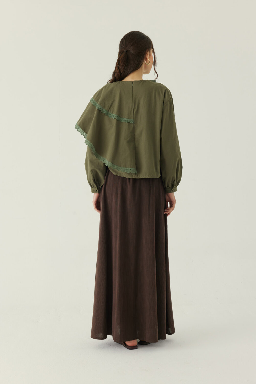 Pelerinli Poplin Gömlek Haki - 5