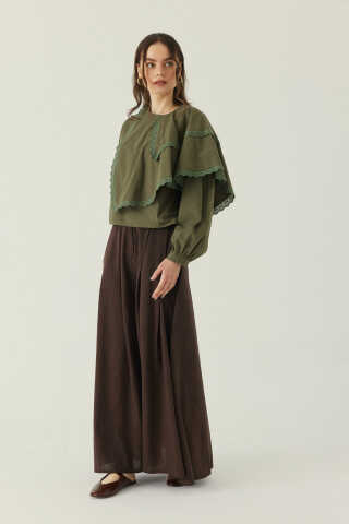 Pelerinli Poplin Gömlek Haki - 3