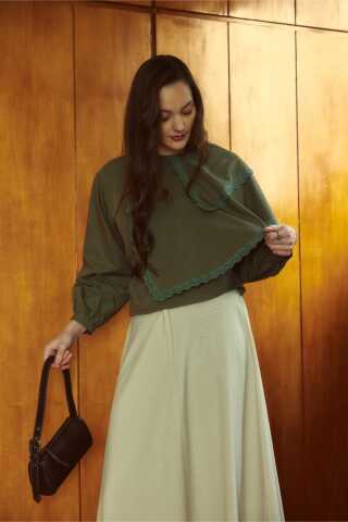 Pelerinli Poplin Gömlek Haki - 2