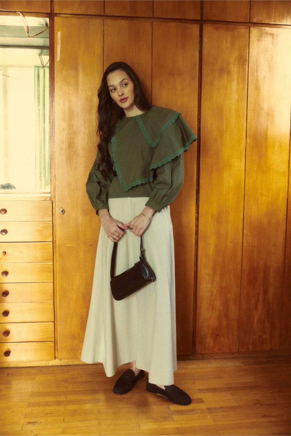 Pelerinli Poplin Gömlek Haki 