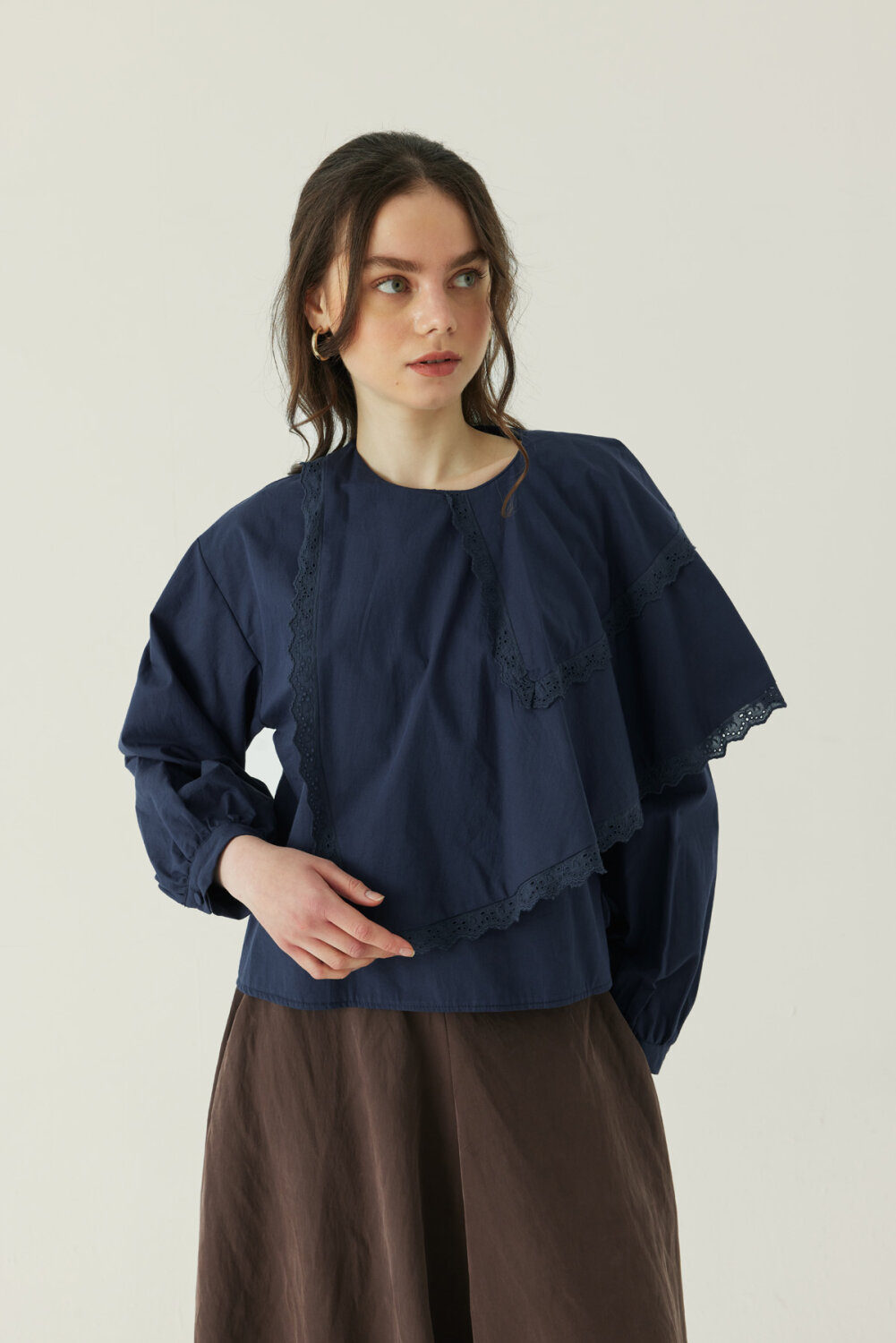 Pelerinli Poplin Gömlek Lacivert - 3