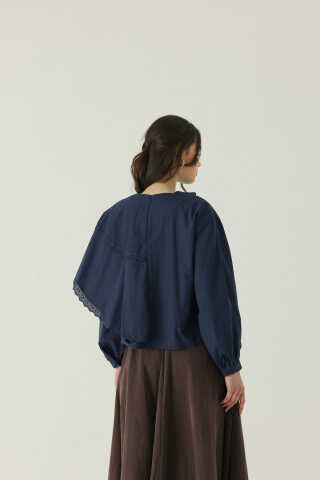 Pelerinli Poplin Gömlek Lacivert - 4