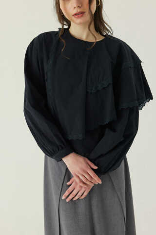 Pelerinli Poplin Gömlek Siyah - 1