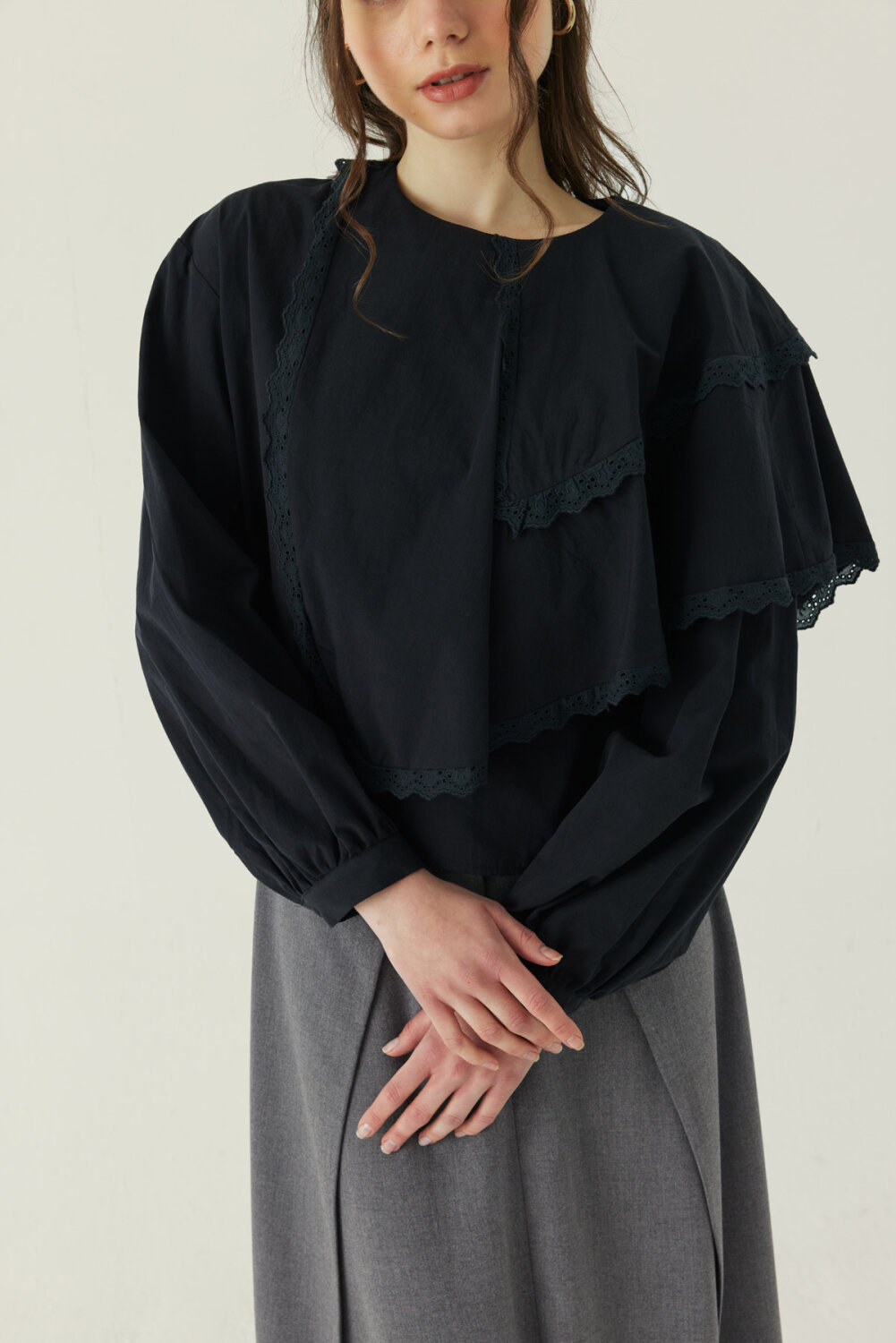 Pelerinli Poplin Gömlek Siyah 