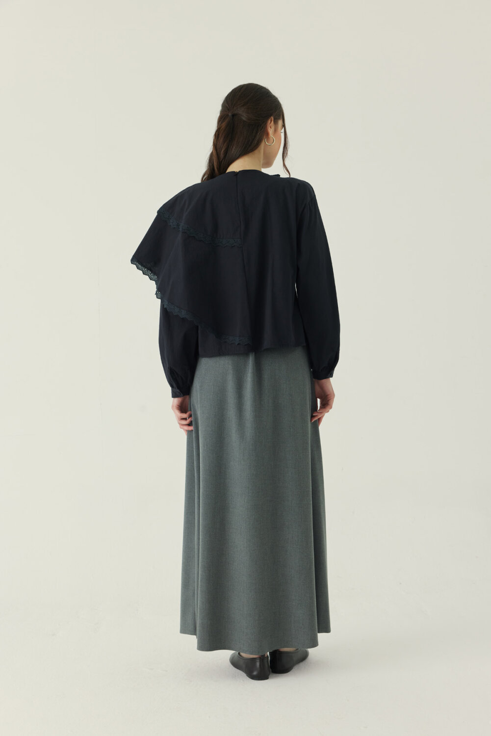 Pelerinli Poplin Gömlek Siyah - 3