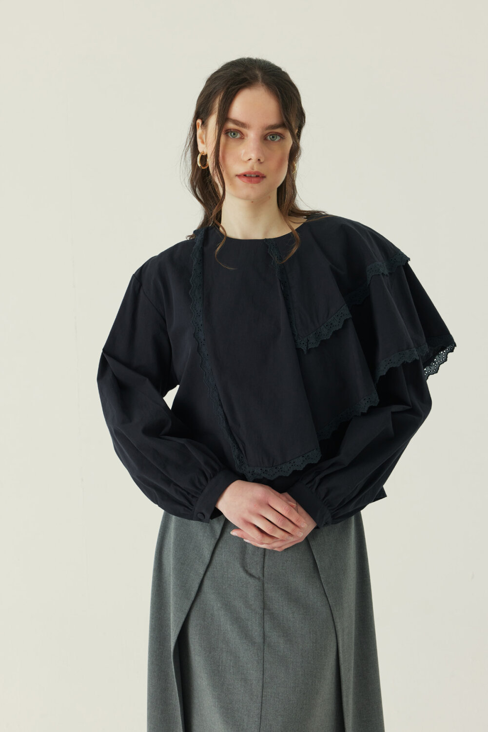 Pelerinli Poplin Gömlek Siyah - 2