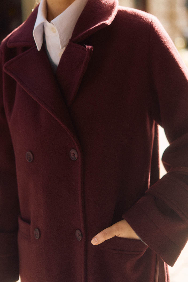Pens Detaylı Kruvaze Kaban Bordo - 8