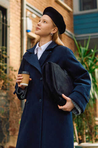 Pens Detaylı Kruvaze Kaban Koyu Lacivert - 5