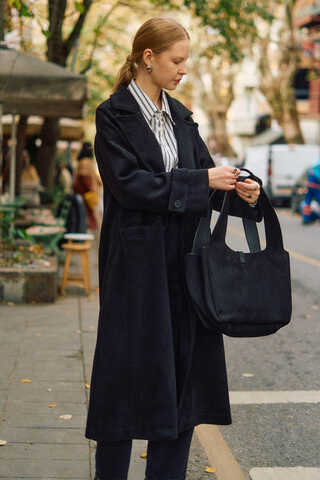 Pens Detaylı Kruvaze Kaban Siyah - 7