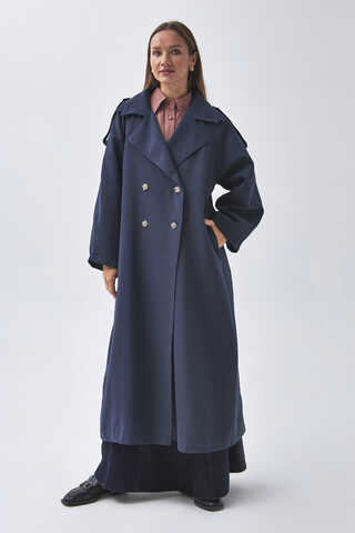 Pens Detaylı Kruvaze Trençkot Lacivert - 2