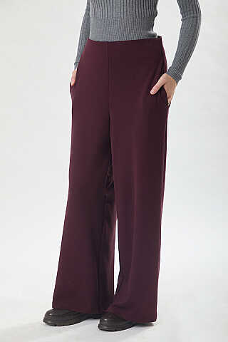 Pensli Geniş Paça Pantolon Bordo - 2