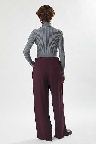Pensli Geniş Paça Pantolon Bordo - 3