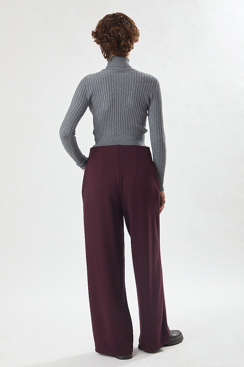 Pensli Geniş Paça Pantolon Bordo - 3