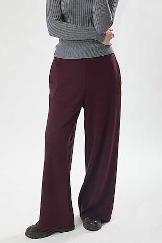 Pensli Geniş Paça Pantolon Bordo - 4