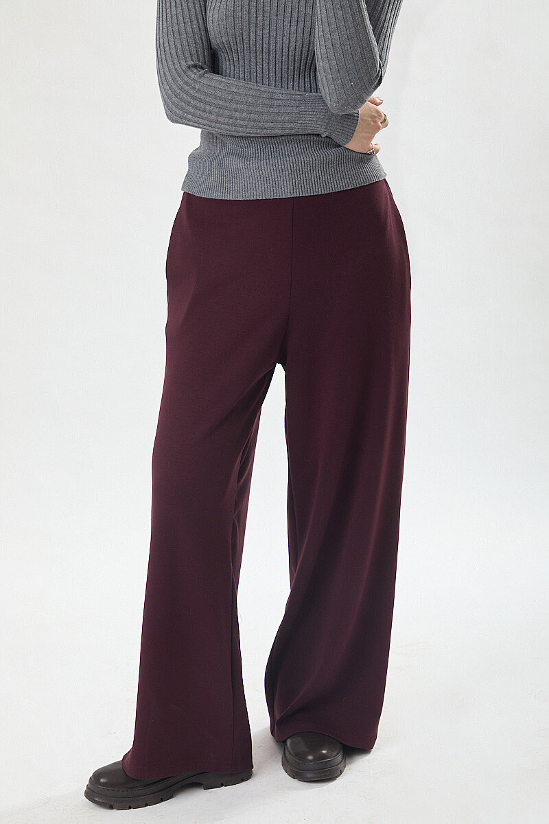 Pensli Geniş Paça Pantolon Bordo - 4