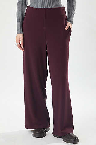 Pensli Geniş Paça Pantolon Bordo - 5