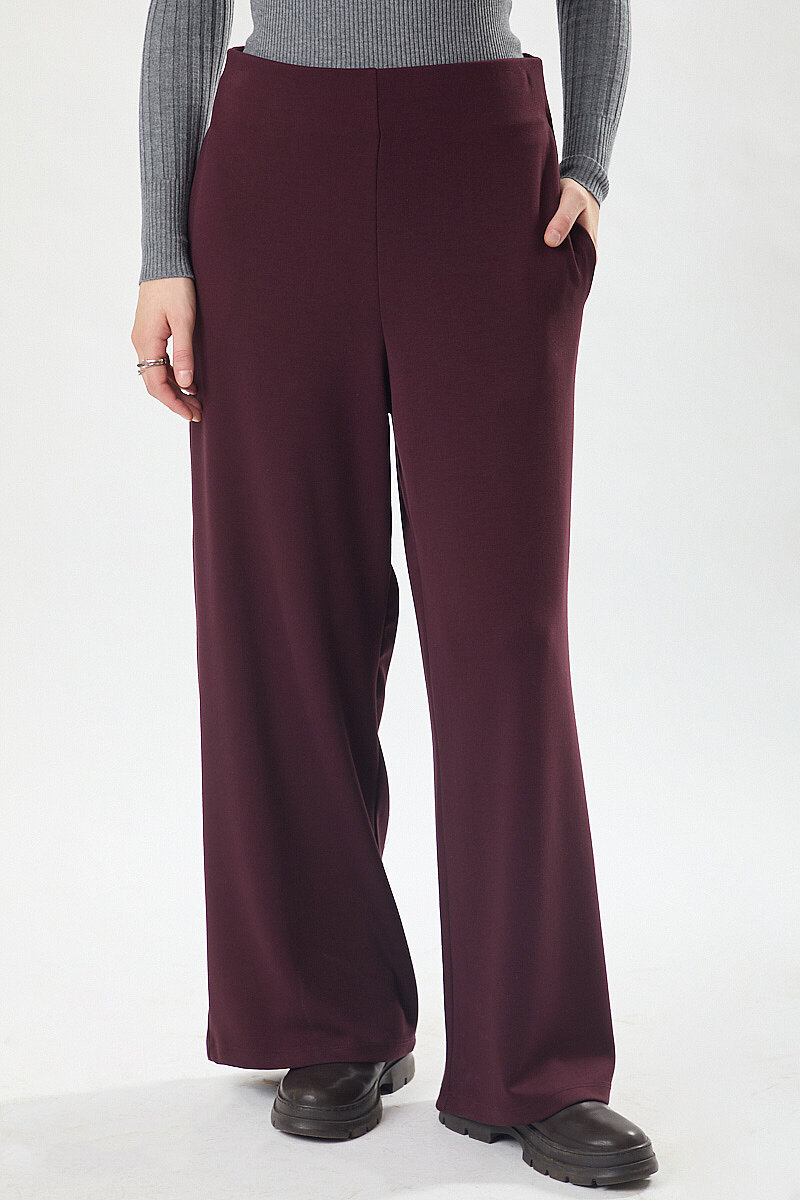 Pensli Geniş Paça Pantolon Bordo - 5