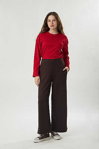 Pensli Geniş Paça Pantolon Kahve - 1