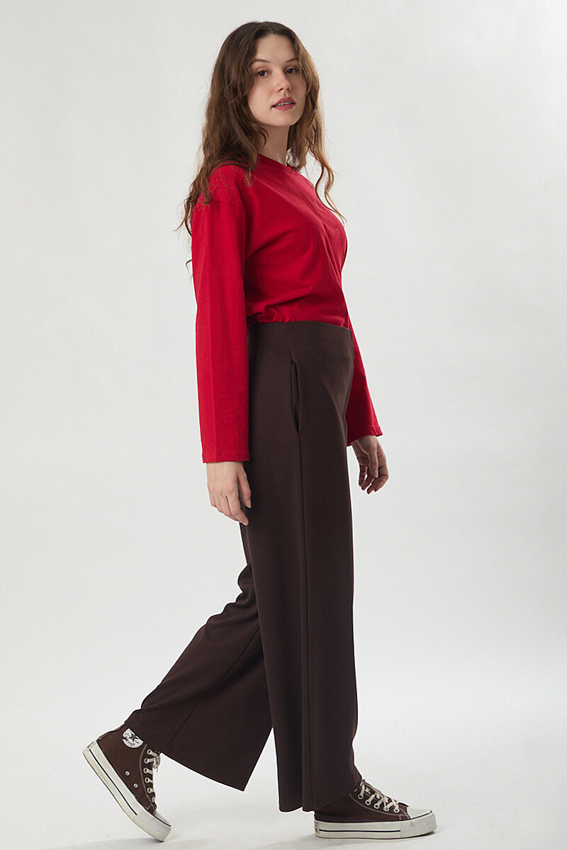 Pensli Geniş Paça Pantolon Kahve - 2