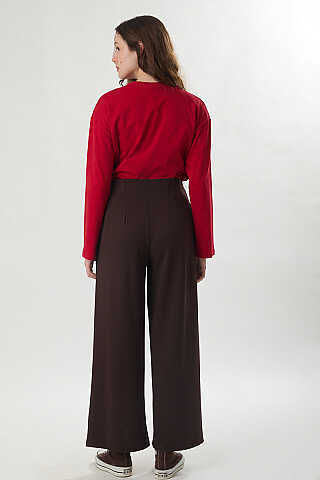 Pensli Geniş Paça Pantolon Kahve - 3