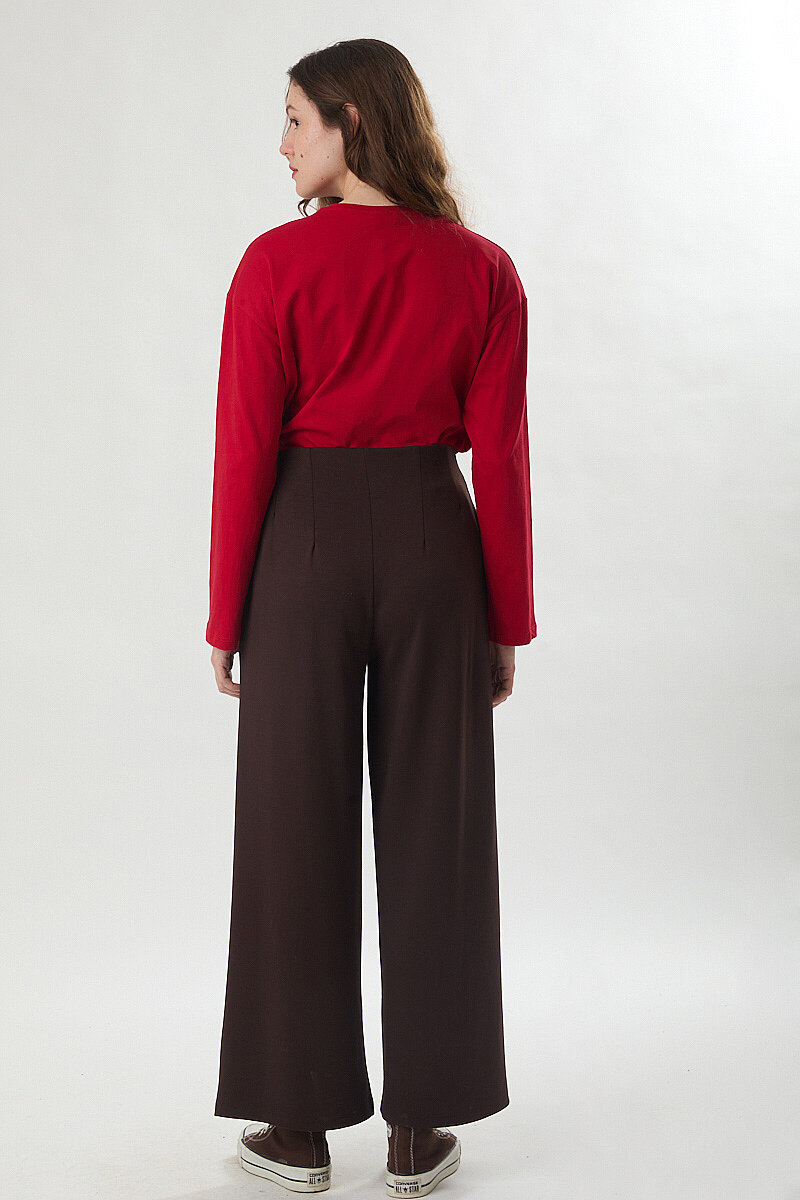 Pensli Geniş Paça Pantolon Kahve - 3