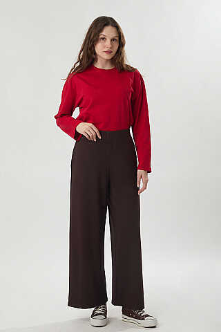 Pensli Geniş Paça Pantolon Kahve - 4