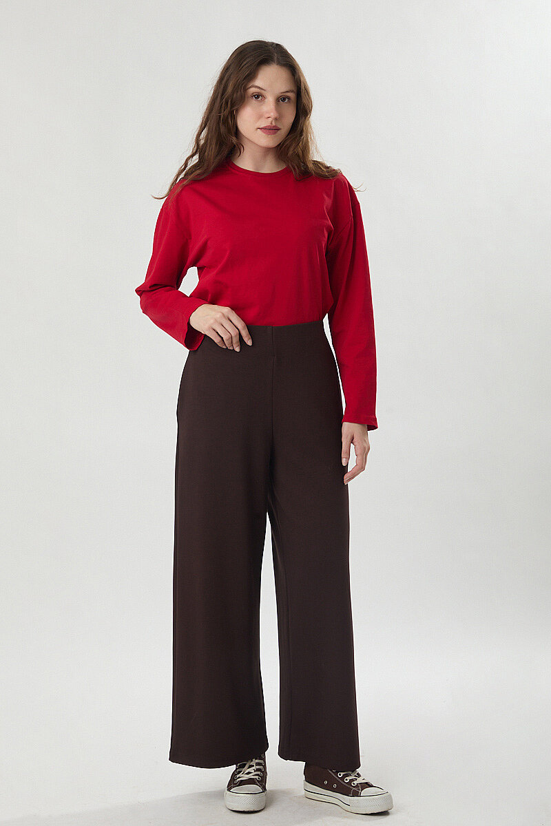 Pensli Geniş Paça Pantolon Kahve - 4