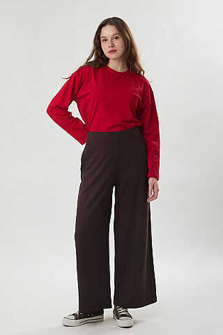 Pensli Geniş Paça Pantolon Kahve - 5