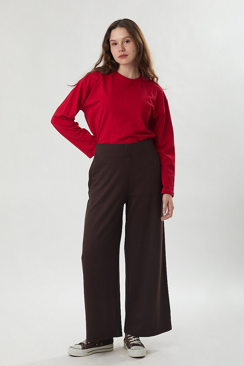 Pensli Geniş Paça Pantolon Kahve - 5
