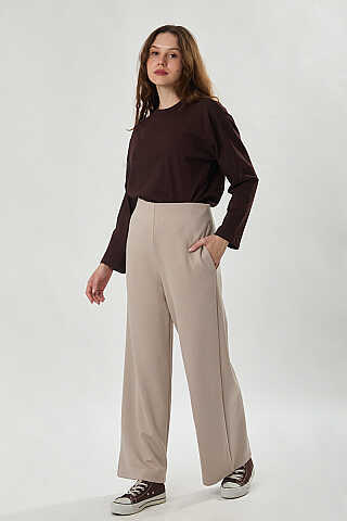Pensli Geniş Paça Pantolon Taş - 4