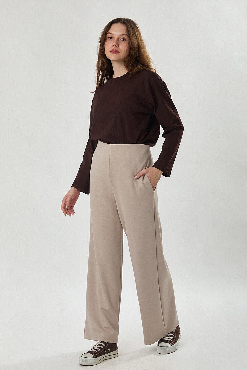 Pensli Geniş Paça Pantolon Taş - 4