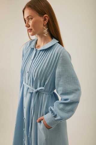Peter Pan Collar Muslin Dress with Pintuck Details Baby Blue - 3