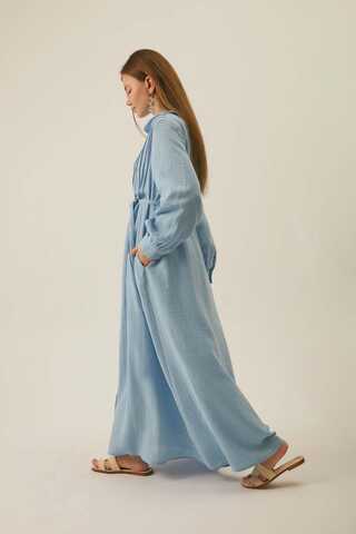 Peter Pan Collar Muslin Dress with Pintuck Details Baby Blue - 2