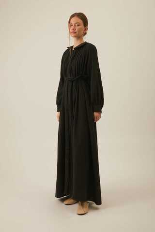 Peter Pan Collar Muslin Dress with Pintuck Details – Black - 5