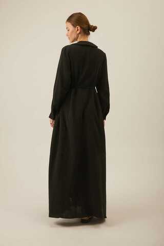 Peter Pan Collar Muslin Dress with Pintuck Details – Black - 8