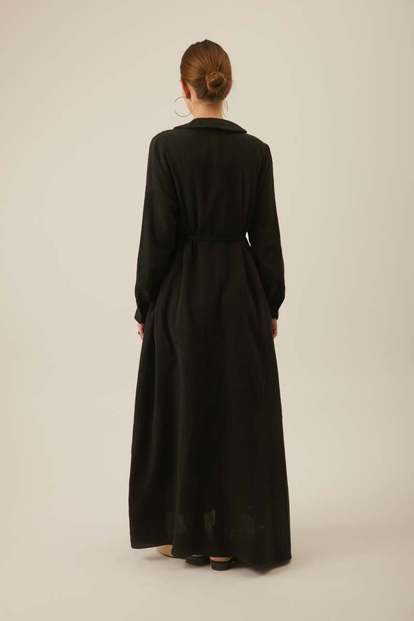 Peter Pan Collar Muslin Dress with Pintuck Details – Black - 7