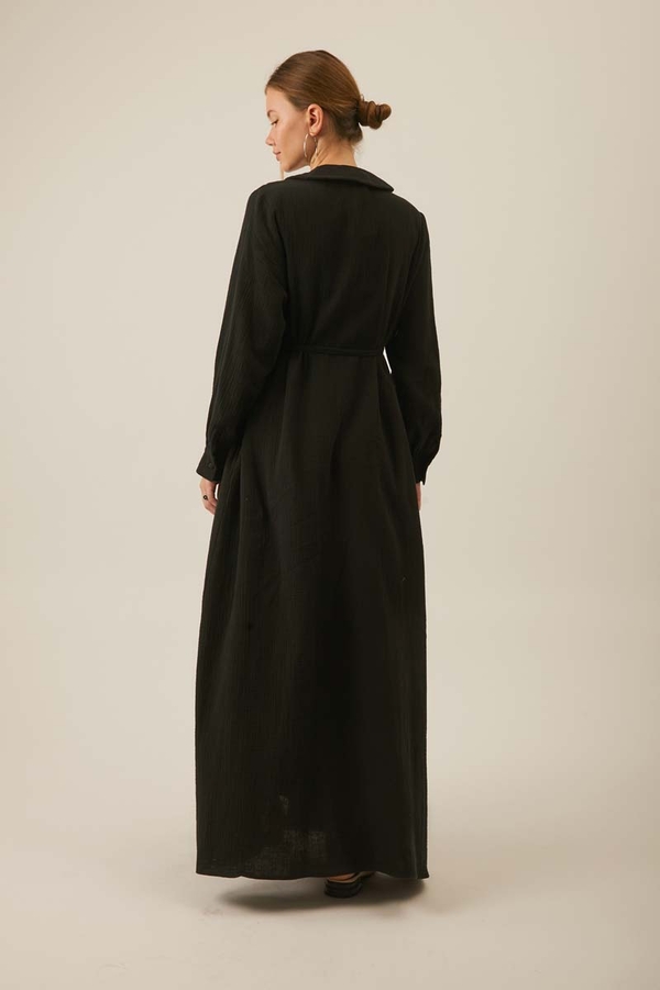 Peter Pan Collar Muslin Dress with Pintuck Details – Black - 8