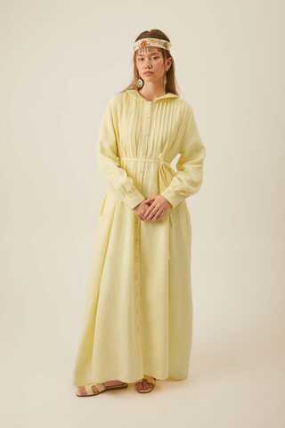 Peter Pan Collar Muslin Dress with Pintuck Details Butter Yellow - 1