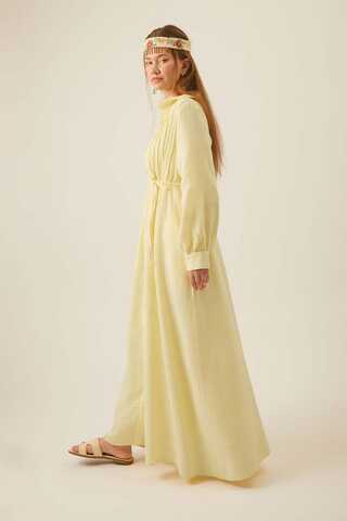 Peter Pan Collar Muslin Dress with Pintuck Details Butter Yellow - 3