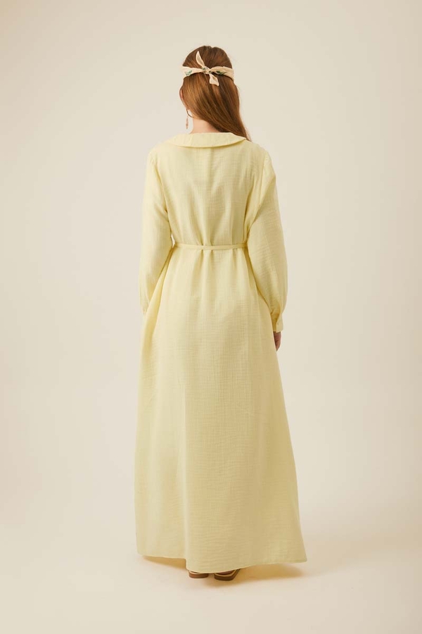 Peter Pan Collar Muslin Dress with Pintuck Details Butter Yellow - 7