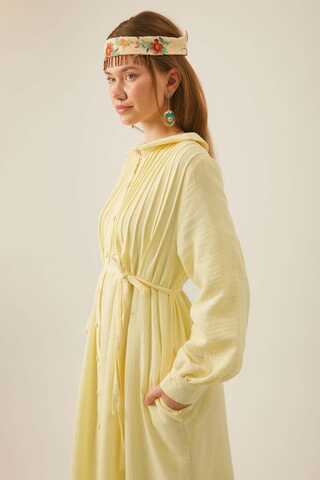 Peter Pan Collar Muslin Dress with Pintuck Details Butter Yellow - 4