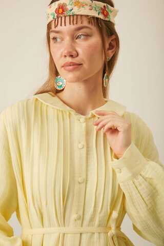 Peter Pan Collar Muslin Dress with Pintuck Details Butter Yellow - 6